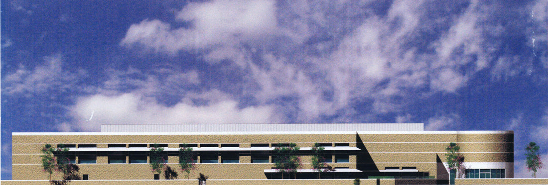 Architectural elevation showing the exterior design of the manufacturing facility expansion and its contemporary industrial facade.
