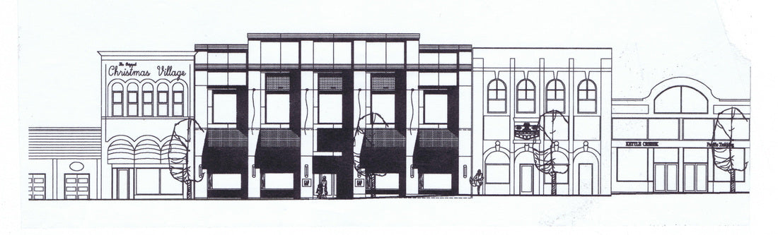 Architectural street elevation drawing for the proposed GAP retail store in Victoria, British Columbia, illustrating a contemporary three-story storefront integrated with adjacent historic commercial façades.