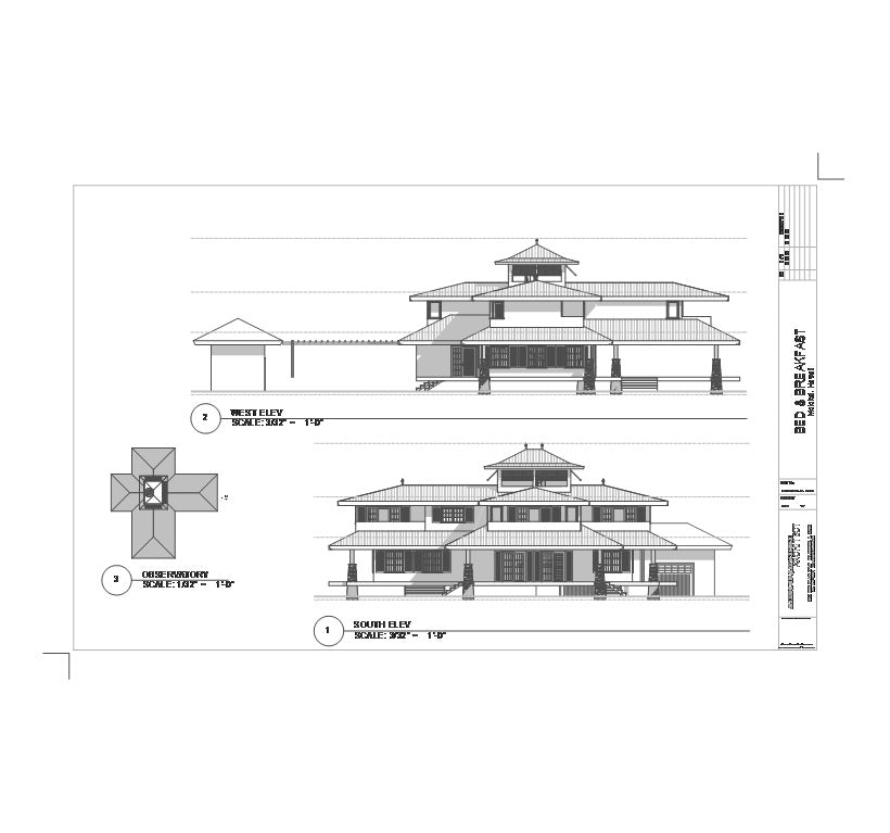Architectural house plan drawing showing front and side elevations of a two-story home with measurements and technical annotations on a white background.