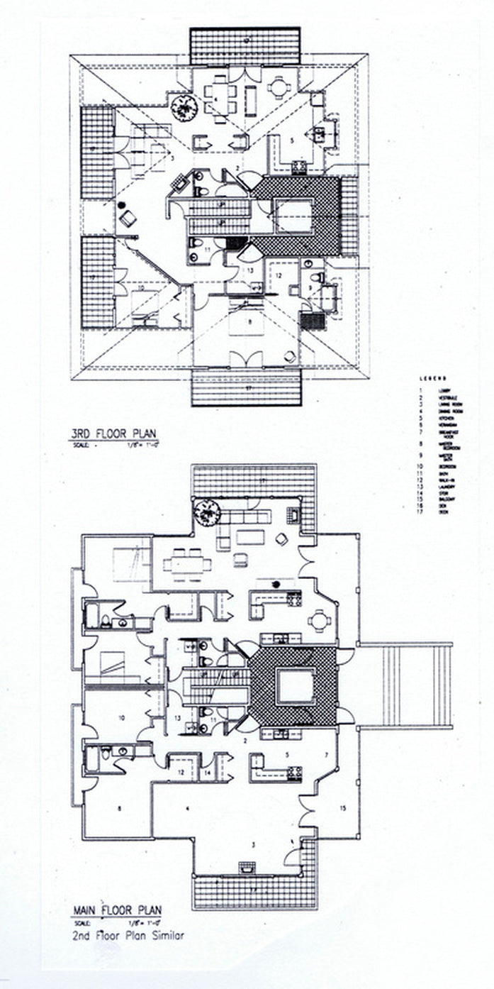 Architectural floor plans illustrating the main, second, and third floor layouts for Le Mansion Condominium.