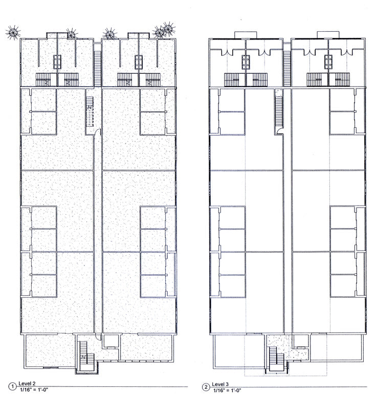 Floor plans illustrating the residential layout of the condominium units across Levels 2 and 3.