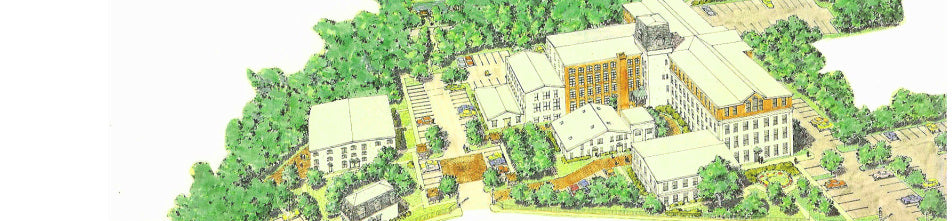 Aerial architectural rendering illustrating the master plan for the adaptive reuse mill redevelopment.