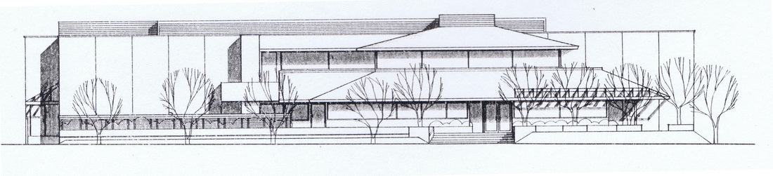 Architectural elevation drawing of the proposed West Vancouver Squash & Racquetball Club, illustrating the main entrance, landscaped terraces, and contemporary clubhouse with multiple squash courts.