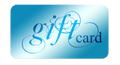 A blue gift card with white text that reads 'GIFT CARD'.