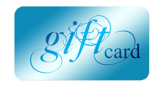 A blue gift card with white text that reads 'GIFT CARD'.