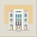 Architectural illustration of the Cavalier Hotel in Miami Beach, highlighting its elegant Art Deco façade with decorative geometric detailing, symmetrical design, and classic 1936 architecture. Artwork by Lex George.